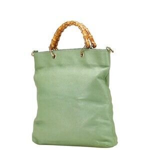 Gucci Handbag Top Green Shoulder Bamboo 2way Leather Bag Handle